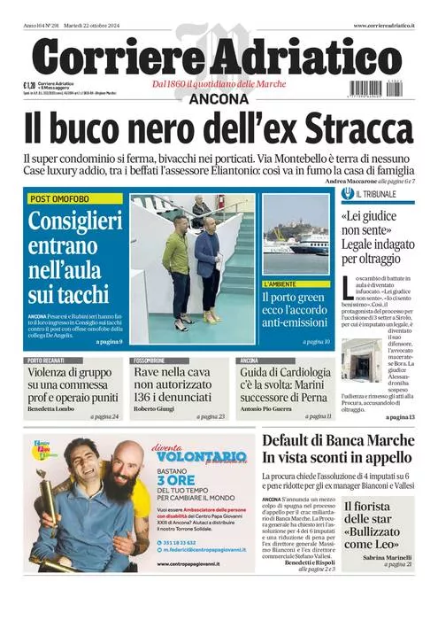 Prima-pagina-corriere adriatico-edizione-di-oggi-22-10-2024